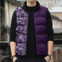 Hawaiian Tribal Elements Hibiscus Sleeveless Puffer Jacket Purple Pattern LT9 - Polynesian Pride