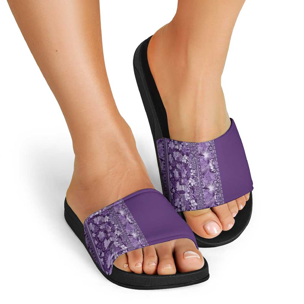 Hawaiian Tribal Elements Hibiscus Slide Sandals Purple Pattern LT9 - Polynesian Pride