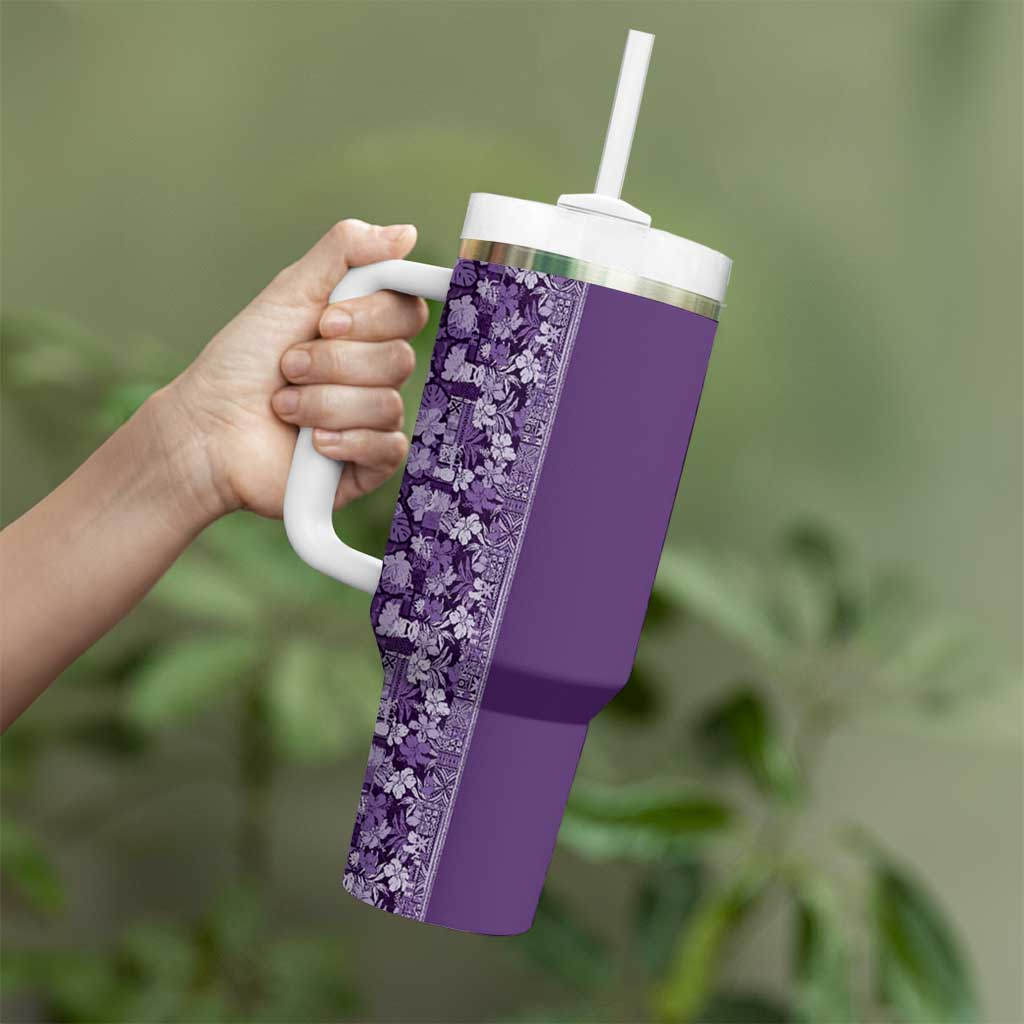 Hawaiian Tribal Elements Hibiscus Tumbler With Handle Purple Pattern LT9 - Polynesian Pride