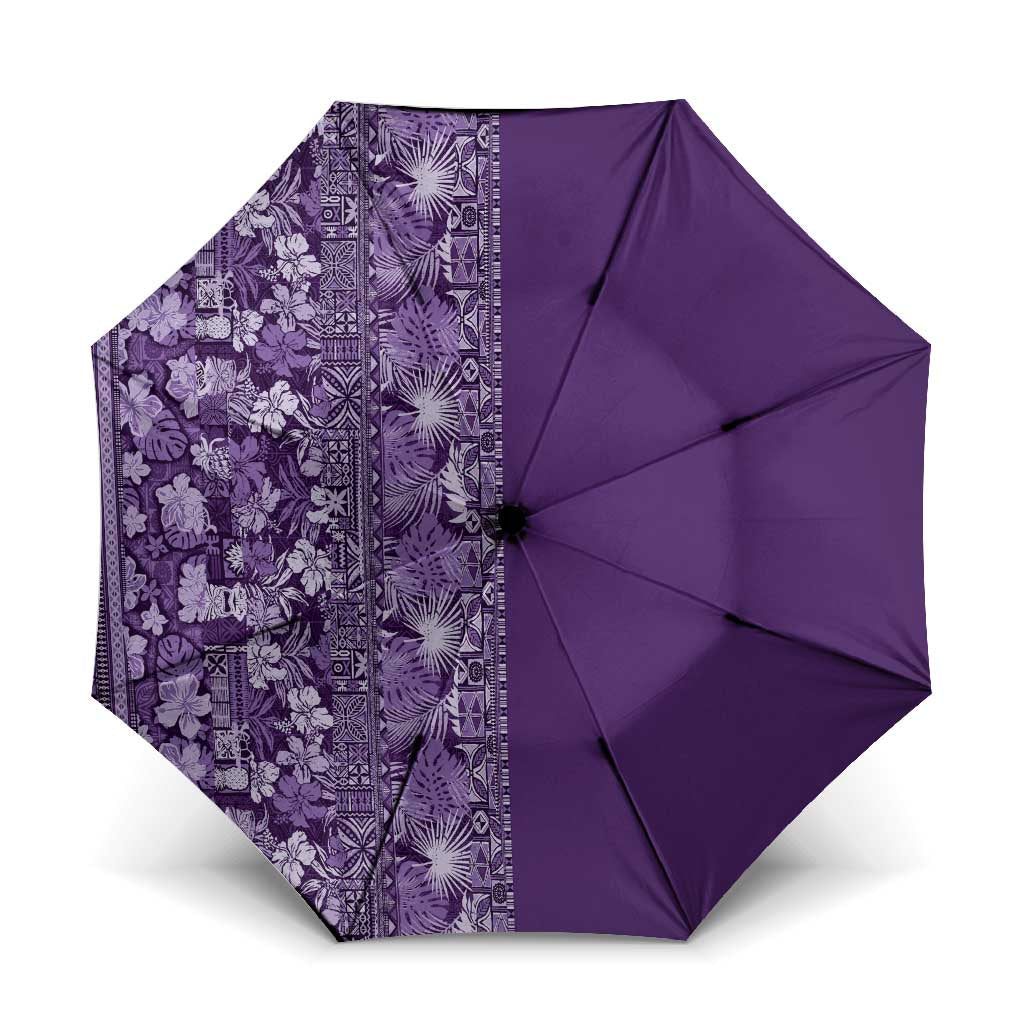 Hawaiian Tribal Elements Hibiscus Umbrella Purple Pattern LT9 One Size Folded 11.42 inch Opened Diameter 37.4 inch Purple - Polynesian Pride