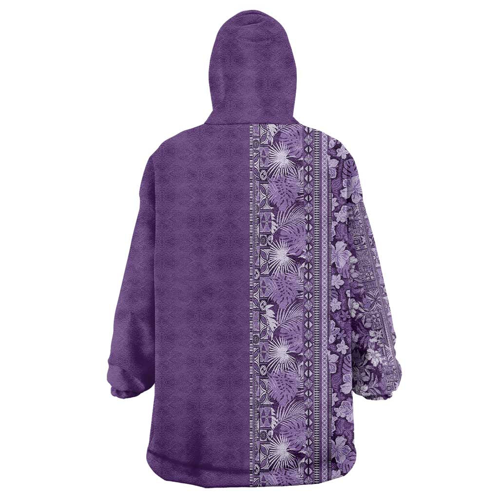 Hawaiian Tribal Elements Hibiscus Wearable Blanket Hoodie Purple Pattern LT9 - Polynesian Pride