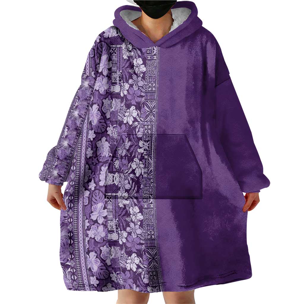 Hawaiian Tribal Elements Hibiscus Wearable Blanket Hoodie Purple Pattern LT9 - Polynesian Pride