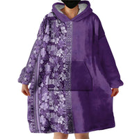 Hawaiian Tribal Elements Hibiscus Wearable Blanket Hoodie Purple Pattern LT9 - Polynesian Pride