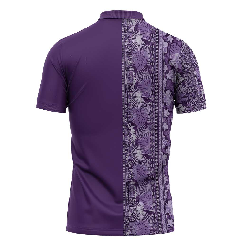 Hawaiian Tribal Elements Hibiscus Zipper Polo Shirt Purple Pattern LT9 - Polynesian Pride