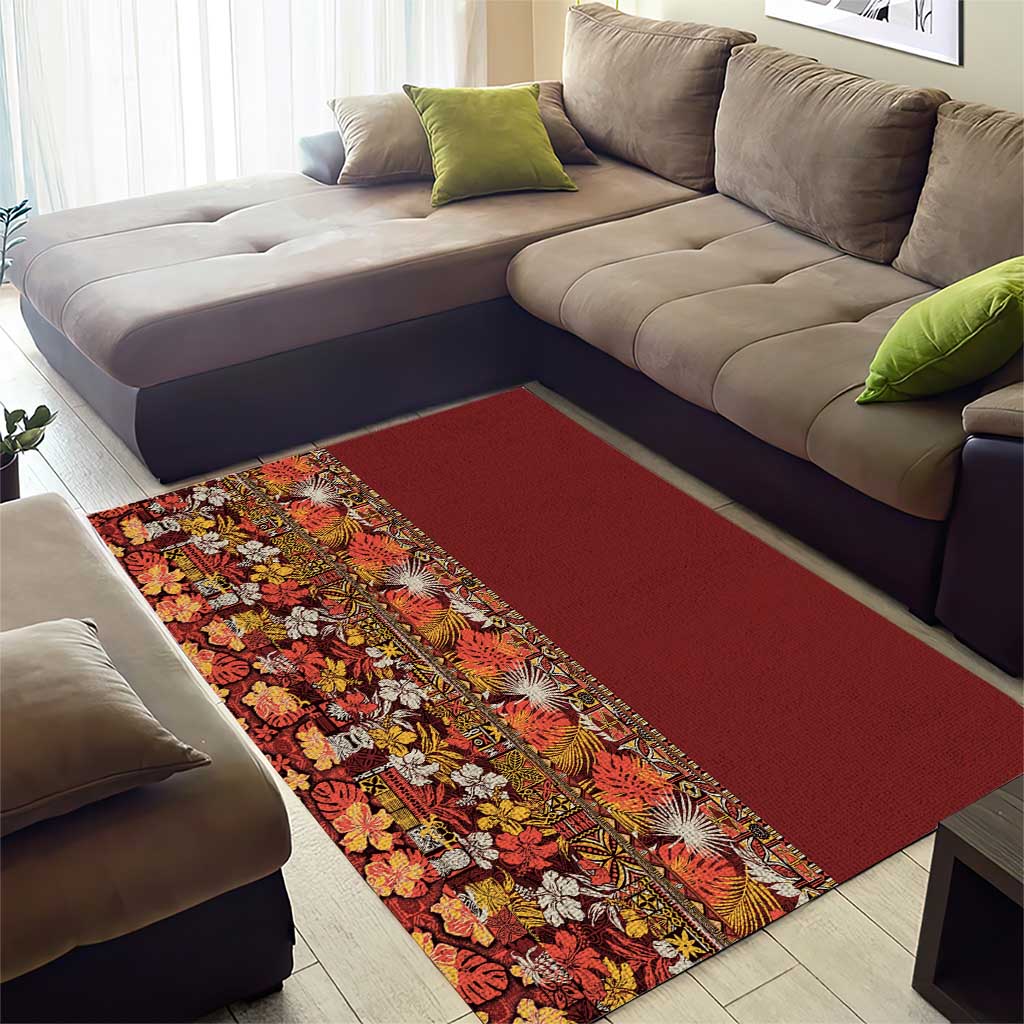 Hawaiian Tribal Elements Hibiscus Area Rug Red Pattern LT9 - Polynesian Pride