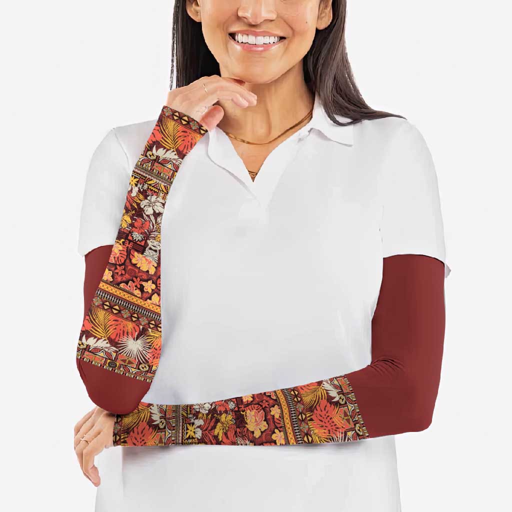 Hawaiian Tribal Elements Hibiscus Arm Sleeves Red Pattern LT9 - Polynesian Pride