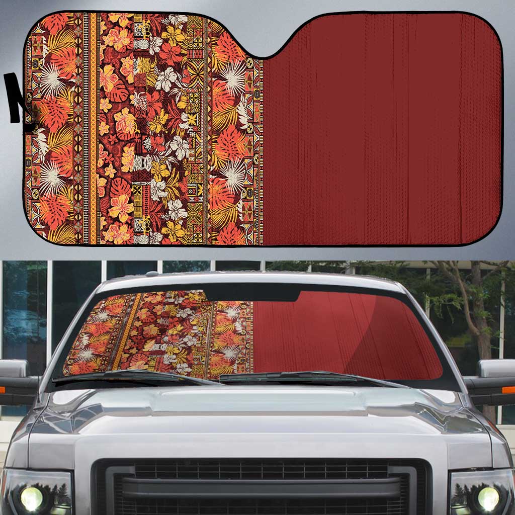 Hawaiian Tribal Elements Hibiscus Auto Sun Shade Red Pattern LT9 Red - Polynesian Pride
