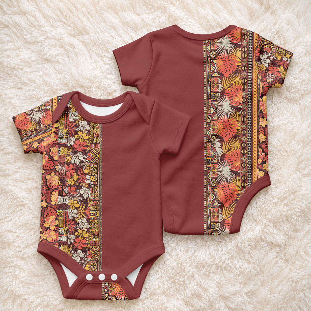 Hawaiian Tribal Elements Hibiscus Baby Onesie Red Pattern LT9 - Polynesian Pride