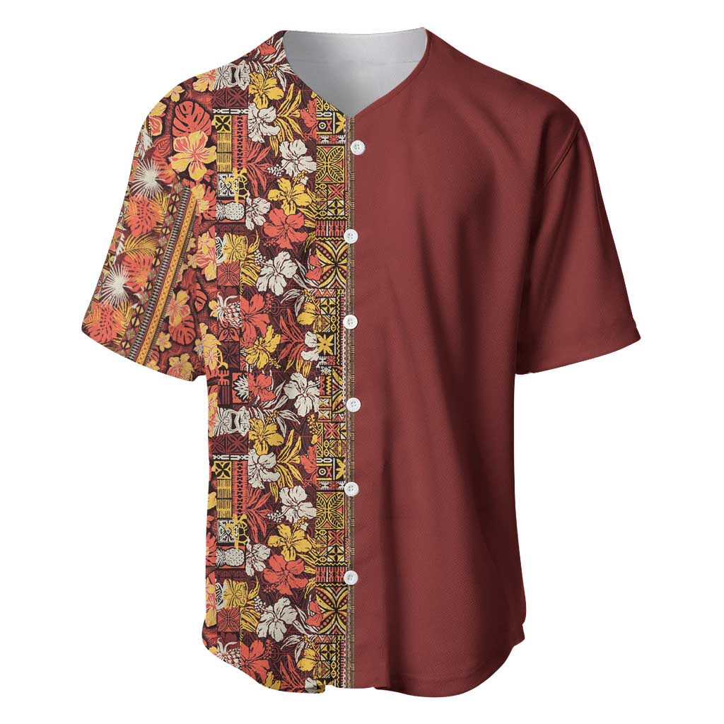 Hawaiian Tribal Elements Hibiscus Baseball Jersey Red Pattern LT9 Red - Polynesian Pride