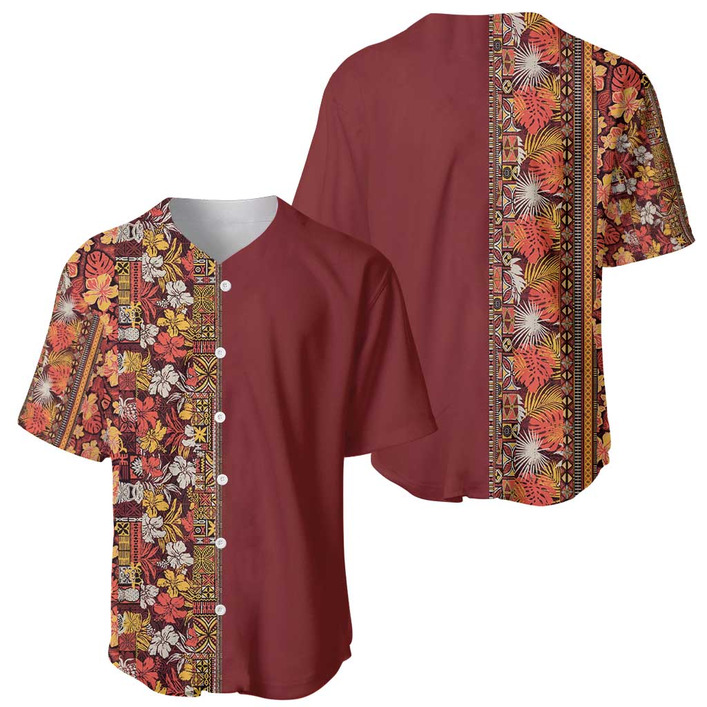 Hawaiian Tribal Elements Hibiscus Baseball Jersey Red Pattern LT9 - Polynesian Pride