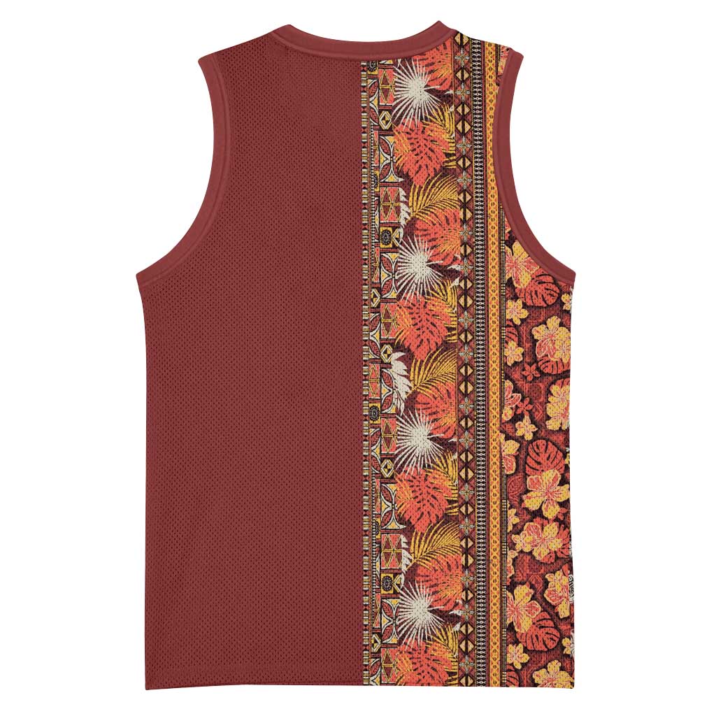 Hawaiian Tribal Elements Hibiscus Basketball Jersey Red Pattern LT9 - Polynesian Pride
