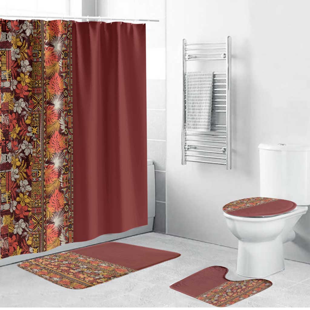 Hawaiian Tribal Elements Hibiscus Bathroom Set Red Pattern LT9 Bathroom Set (4 pcs) Red - Polynesian Pride