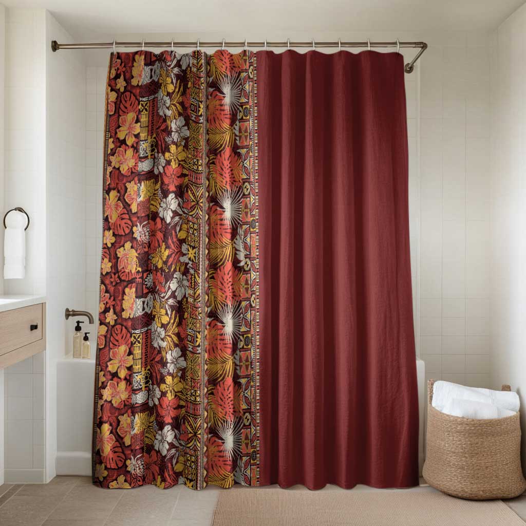 Hawaiian Tribal Elements Hibiscus Bathroom Set Red Pattern LT9 Shower Curtain Only Red - Polynesian Pride