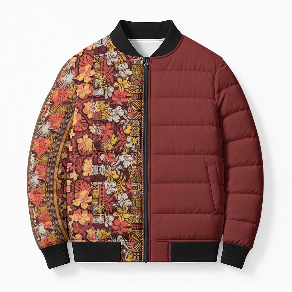 Hawaiian Tribal Elements Hibiscus Bomber Puffer Jacket Red Pattern LT9 Unisex Red - Polynesian Pride