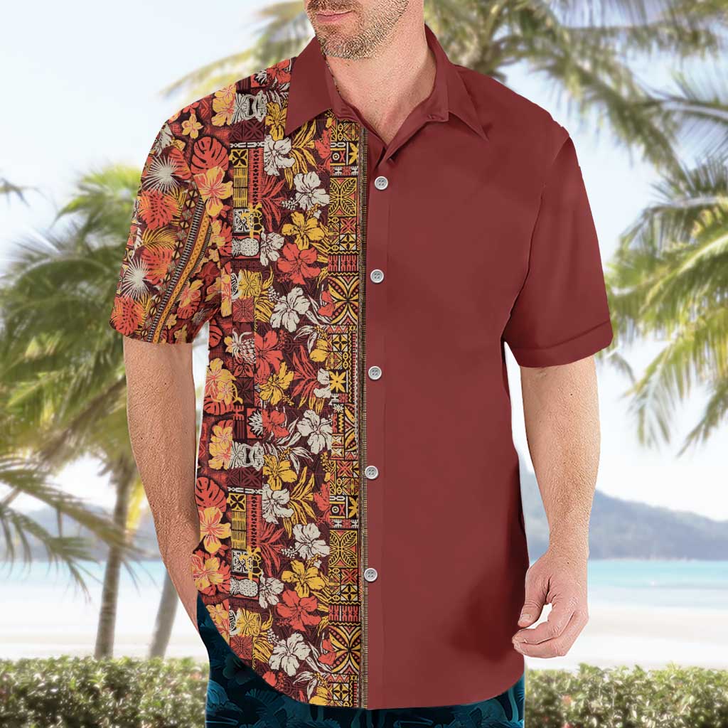 Hawaiian Tribal Elements Hibiscus Hawaiian Shirt Red Pattern LT9 - Polynesian Pride