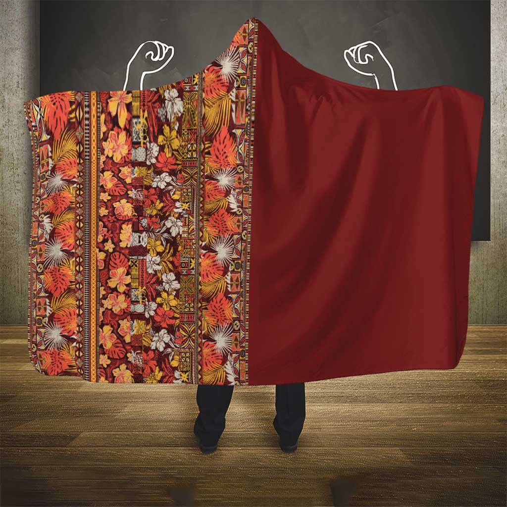 Hawaiian Tribal Elements Hibiscus Hooded Blanket Red Pattern LT9 - Polynesian Pride