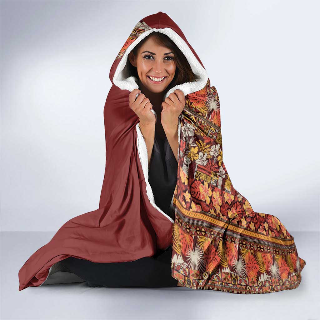 Hawaiian Tribal Elements Hibiscus Hooded Blanket Red Pattern LT9 - Polynesian Pride