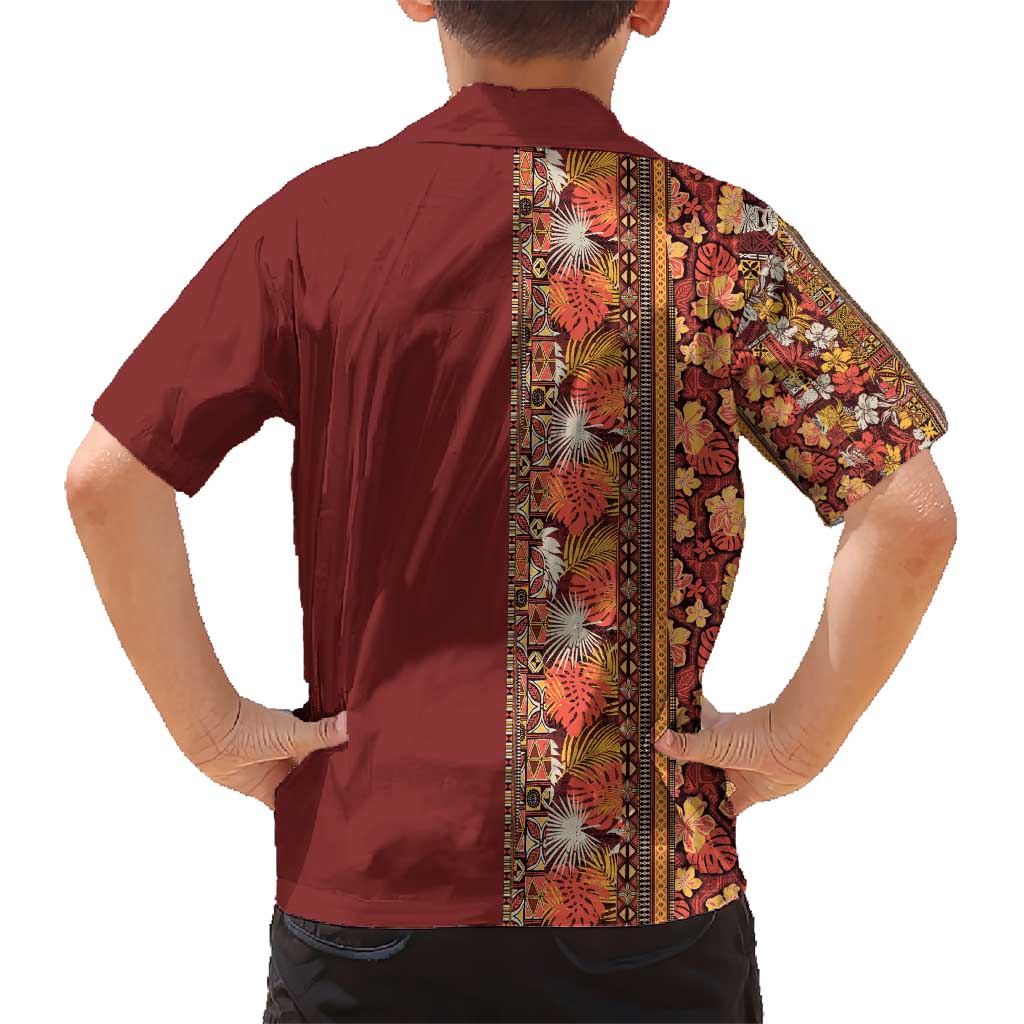 Hawaiian Tribal Elements Hibiscus Kid Hawaiian Shirt Red Pattern LT9 - Polynesian Pride