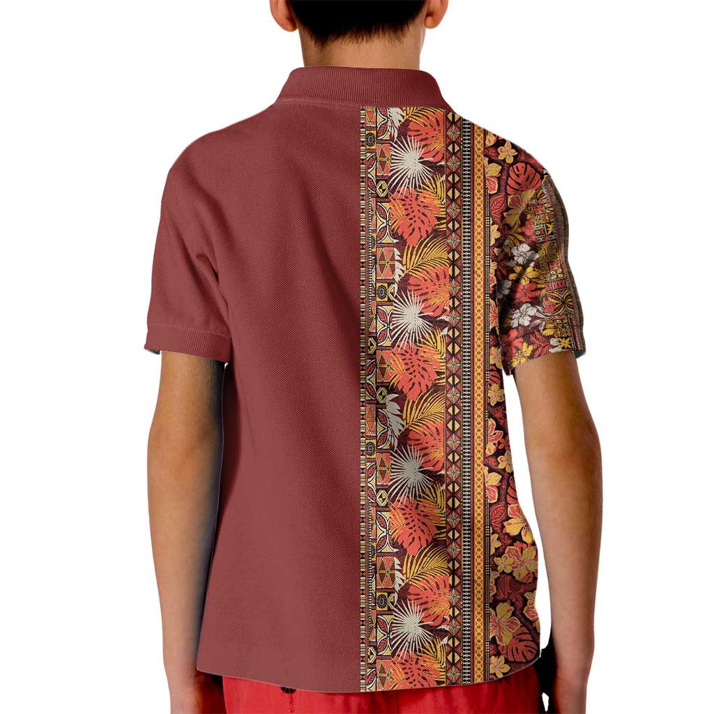 Hawaiian Tribal Elements Hibiscus Kid Polo Shirt Red Pattern LT9 - Polynesian Pride