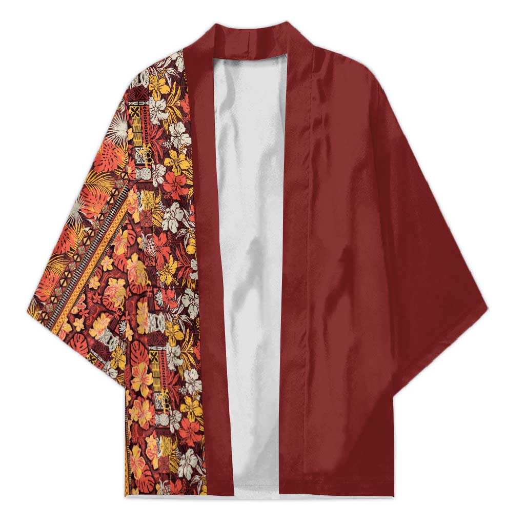 Hawaiian Tribal Elements Hibiscus Kimono Red Pattern LT9 Unisex Red - Polynesian Pride