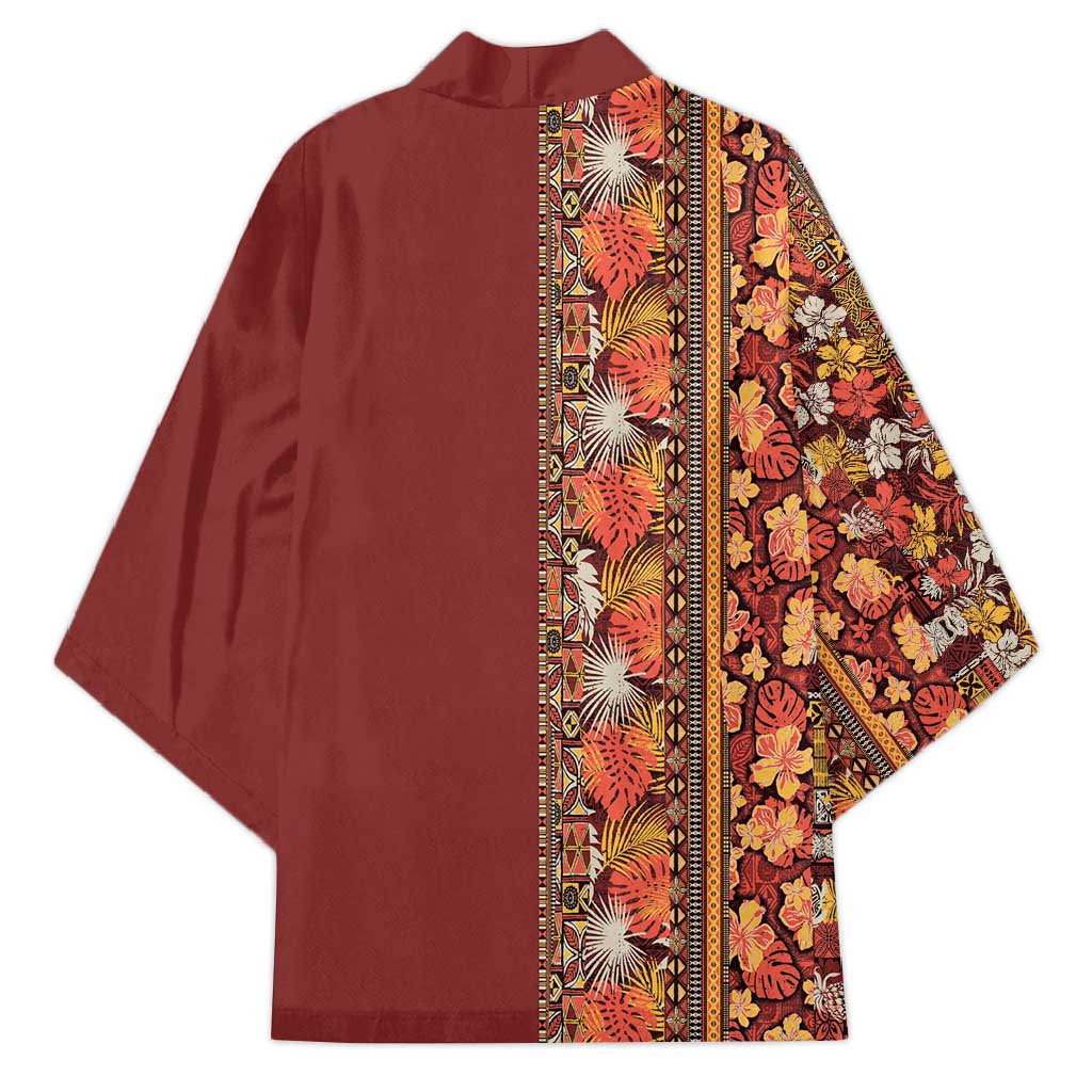 Hawaiian Tribal Elements Hibiscus Kimono Red Pattern LT9 - Polynesian Pride