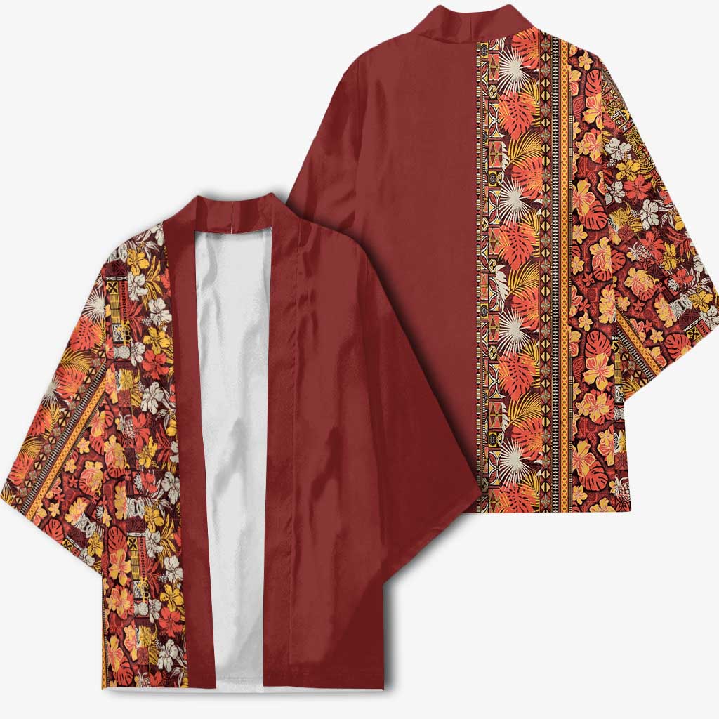 Hawaiian Tribal Elements Hibiscus Kimono Red Pattern LT9 - Polynesian Pride