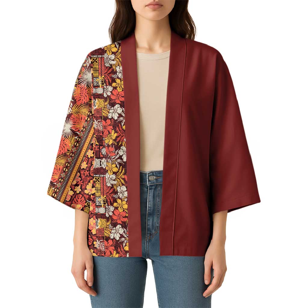 Hawaiian Tribal Elements Hibiscus Kimono Red Pattern LT9 - Polynesian Pride