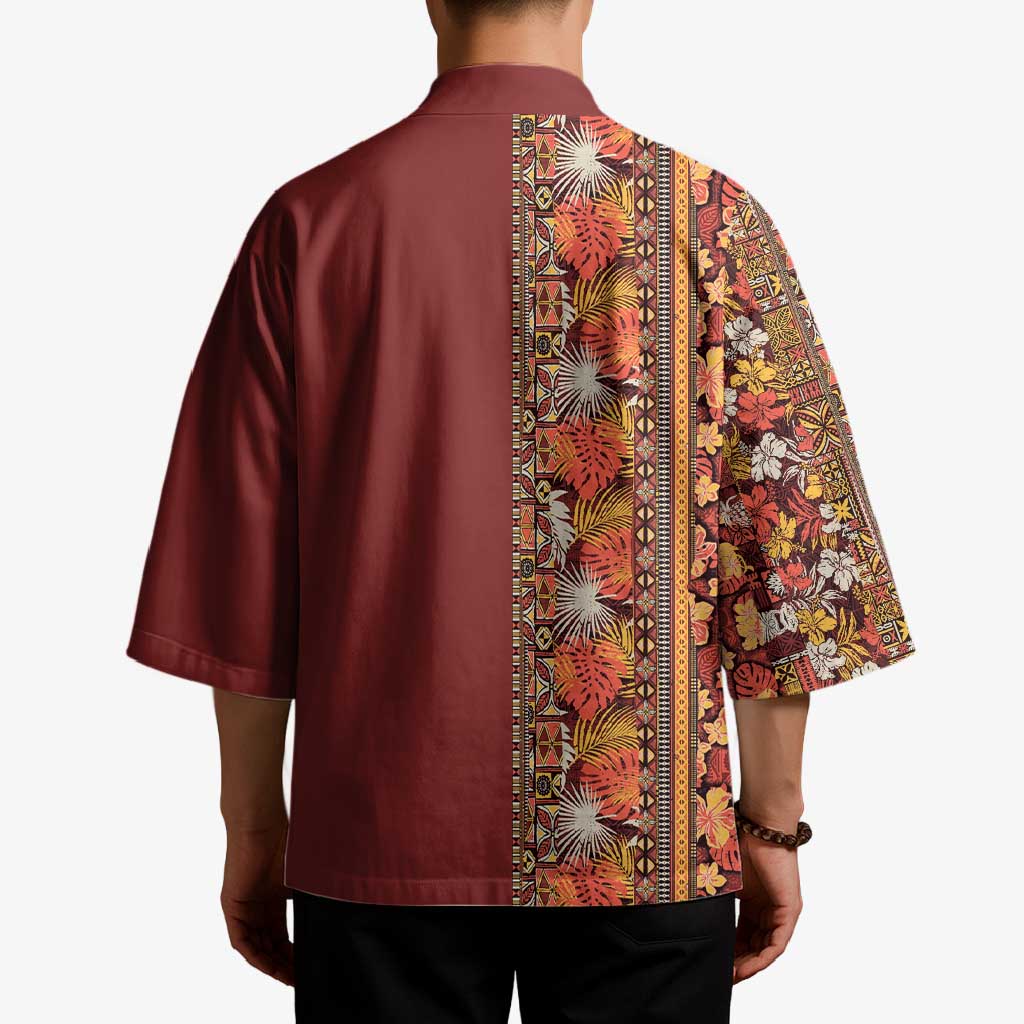 Hawaiian Tribal Elements Hibiscus Kimono Red Pattern LT9 - Polynesian Pride