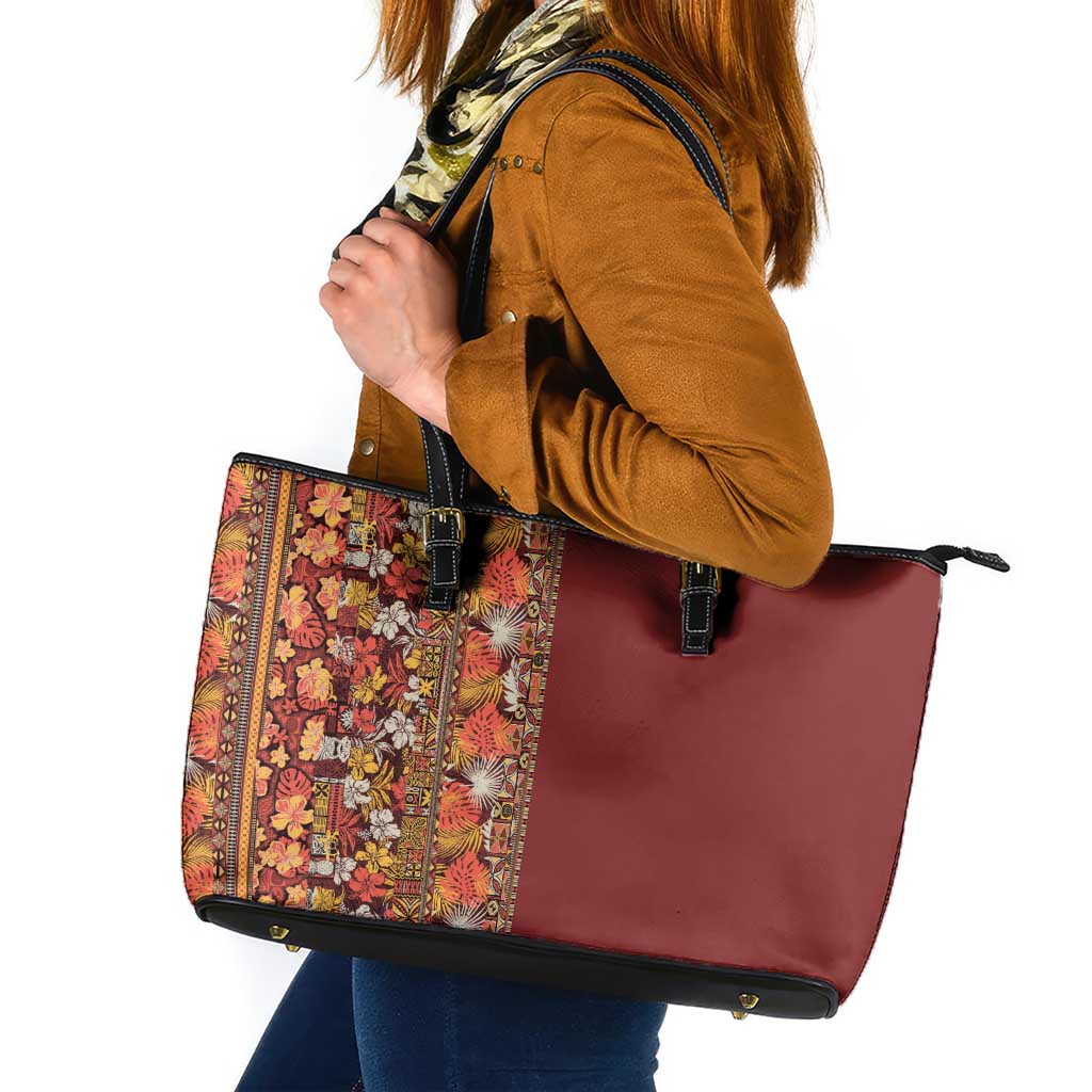 Hawaiian Tribal Elements Hibiscus Leather Tote Bag Red Pattern LT9 Red - Polynesian Pride