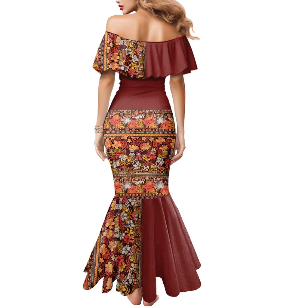 Hawaiian Tribal Elements Hibiscus Mermaid Dress Red Pattern LT9 - Polynesian Pride