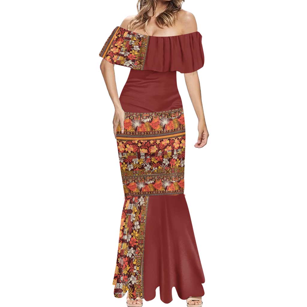 Hawaiian Tribal Elements Hibiscus Mermaid Dress Red Pattern LT9 - Polynesian Pride