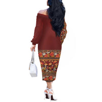 Hawaiian Tribal Elements Hibiscus Off The Shoulder Long Sleeve Dress Red Pattern LT9 - Polynesian Pride