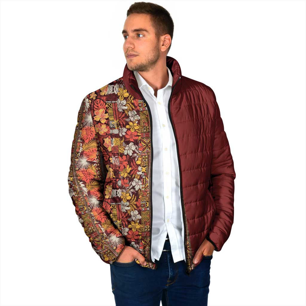 Hawaiian Tribal Elements Hibiscus Padded Jacket Red Pattern LT9 - Polynesian Pride