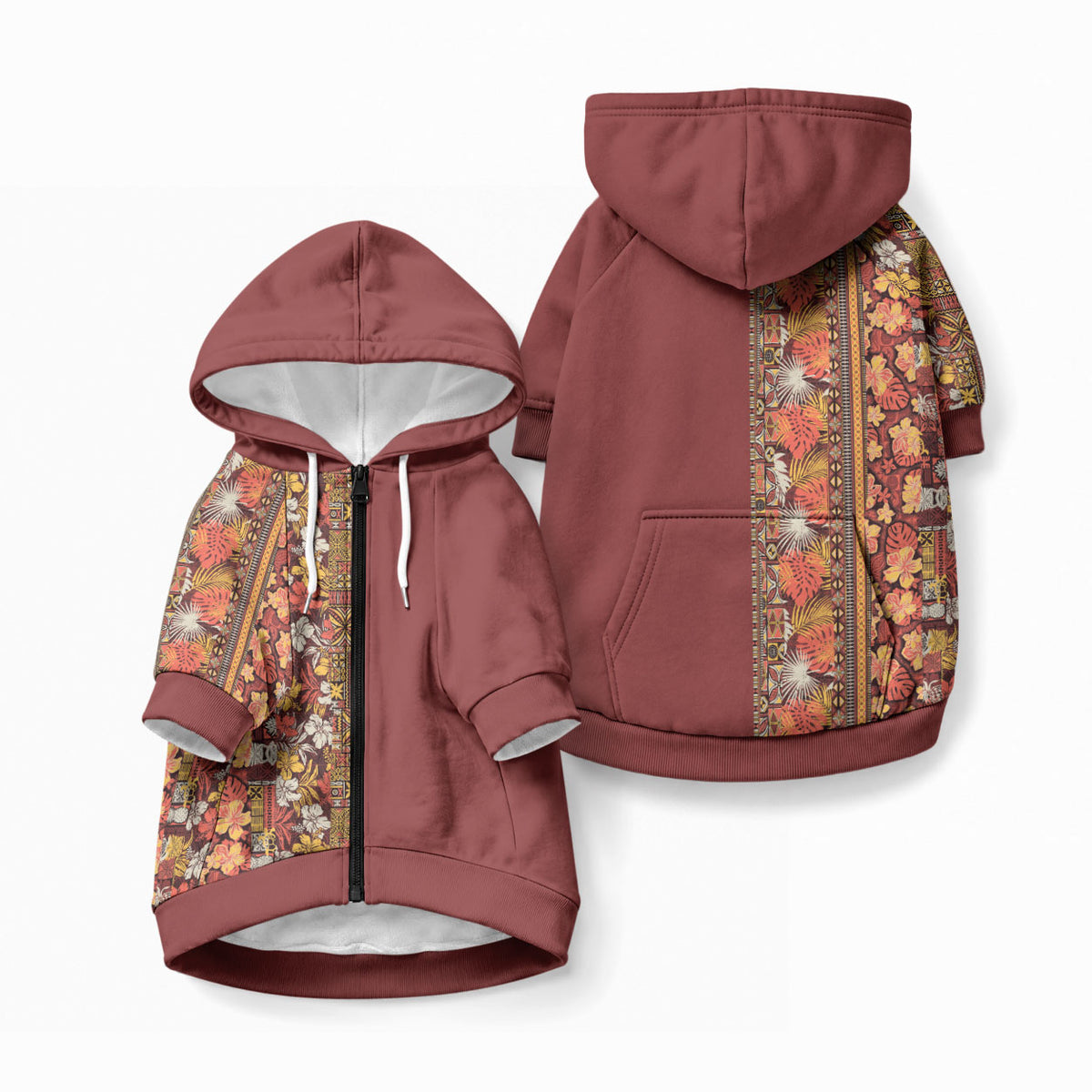 Hawaiian Tribal Elements Hibiscus Pet Hoodie Red Pattern LT9 Zip-up Red - Polynesian Pride