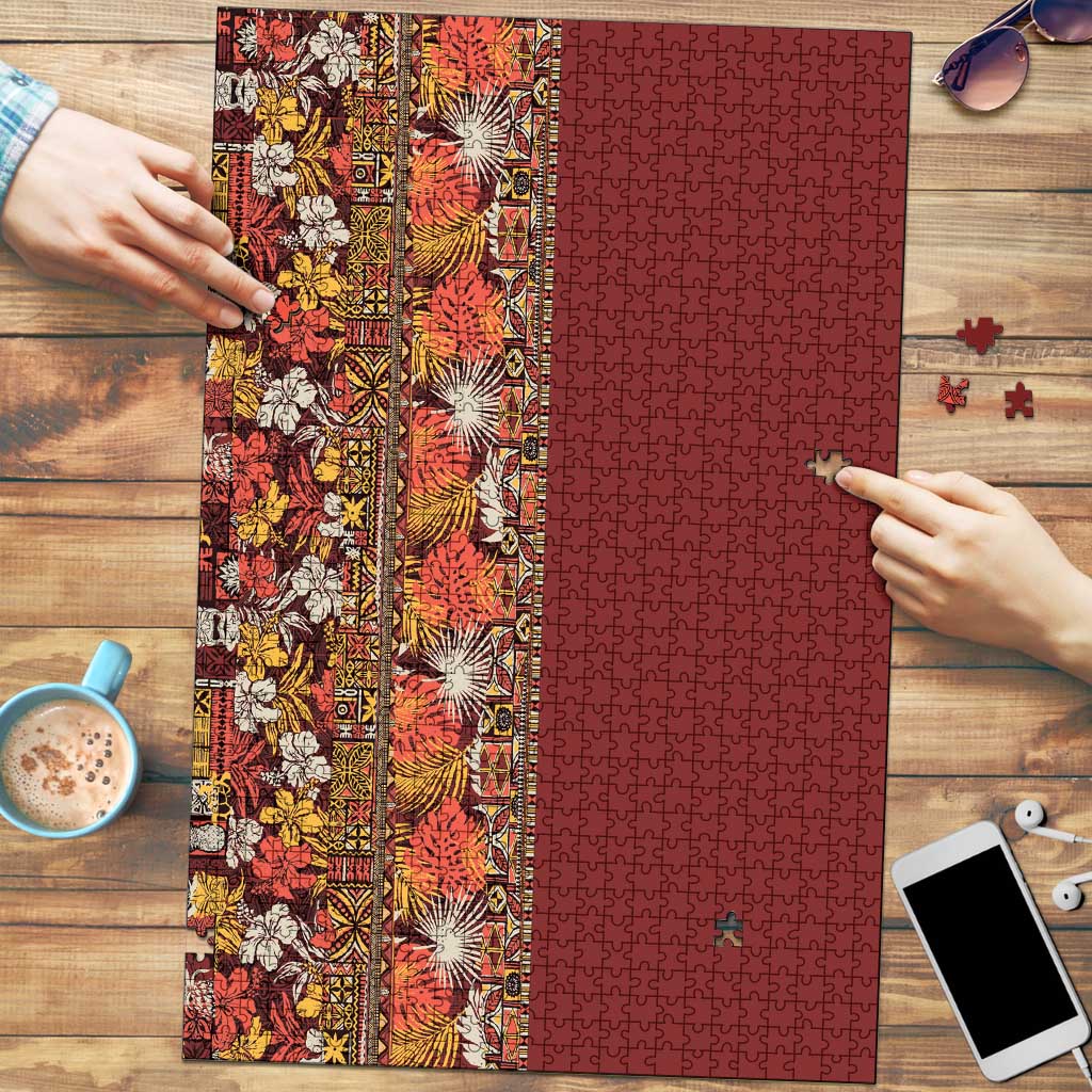 Hawaiian Tribal Elements Hibiscus Puzzle Red Pattern LT9 Red - Polynesian Pride