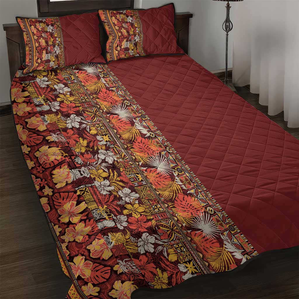 Hawaiian Tribal Elements Hibiscus Quilt Bed Set Red Pattern LT9 Red - Polynesian Pride