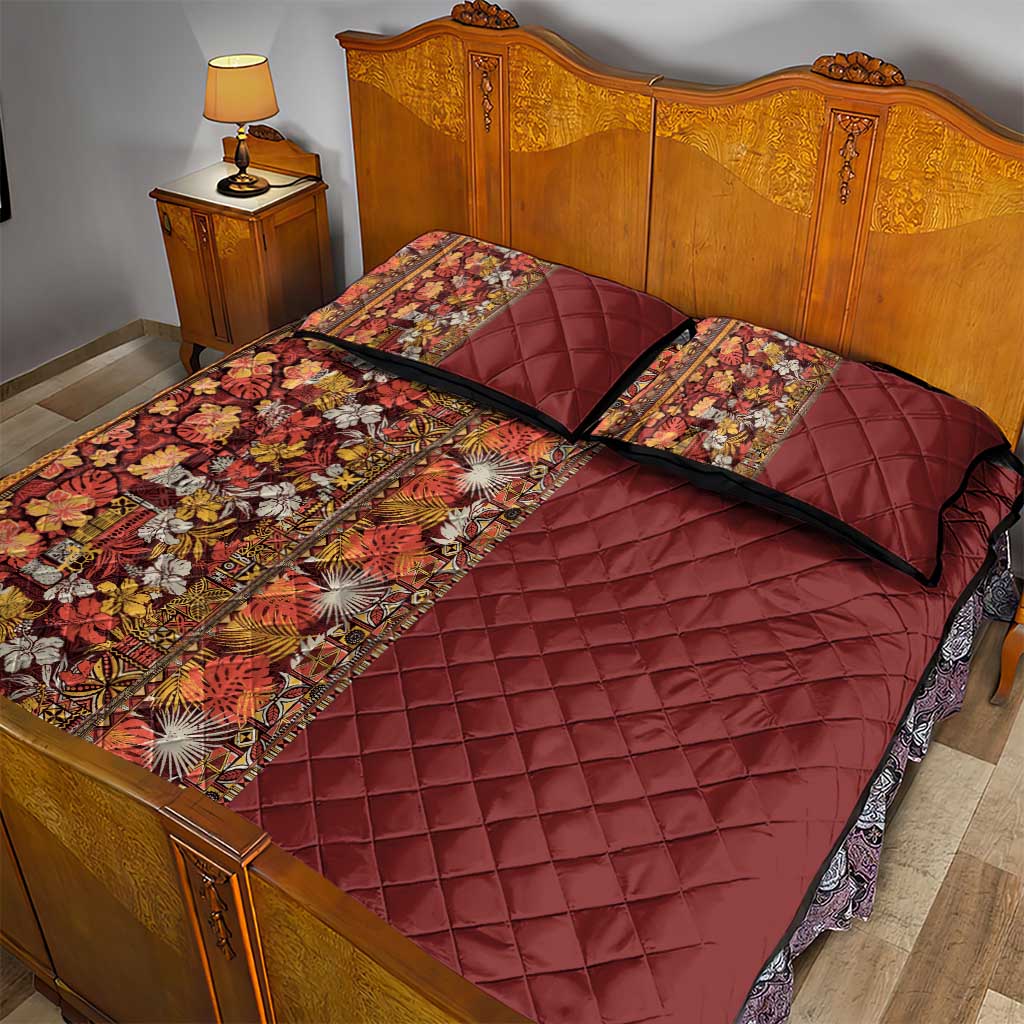 Hawaiian Tribal Elements Hibiscus Quilt Bed Set Red Pattern LT9 - Polynesian Pride