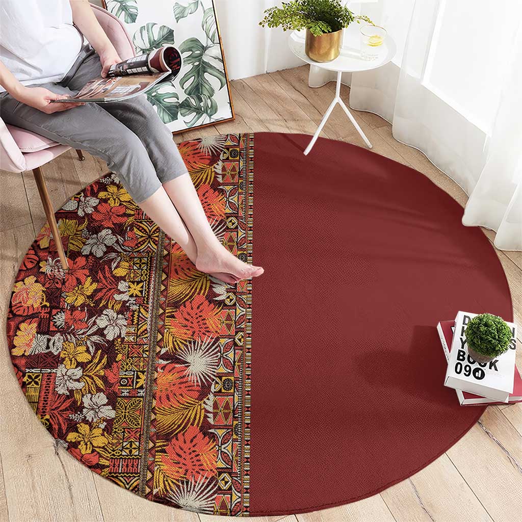 Hawaiian Tribal Elements Hibiscus Round Carpet Red Pattern LT9 - Polynesian Pride