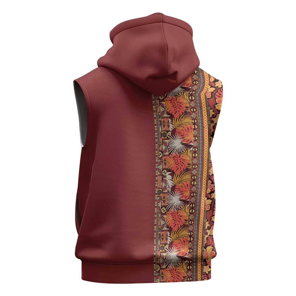 Hawaiian Tribal Elements Hibiscus Sleeveless Hoodie Red Pattern LT9 - Polynesian Pride
