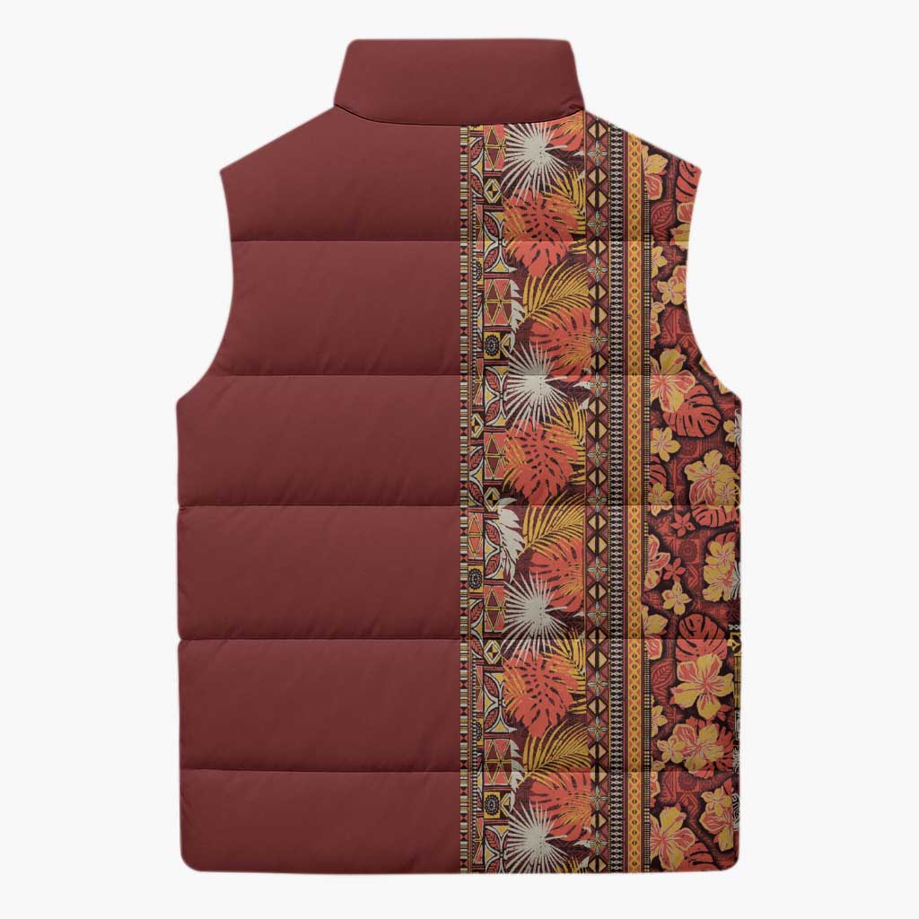 Hawaiian Tribal Elements Hibiscus Sleeveless Puffer Jacket Red Pattern LT9 - Polynesian Pride
