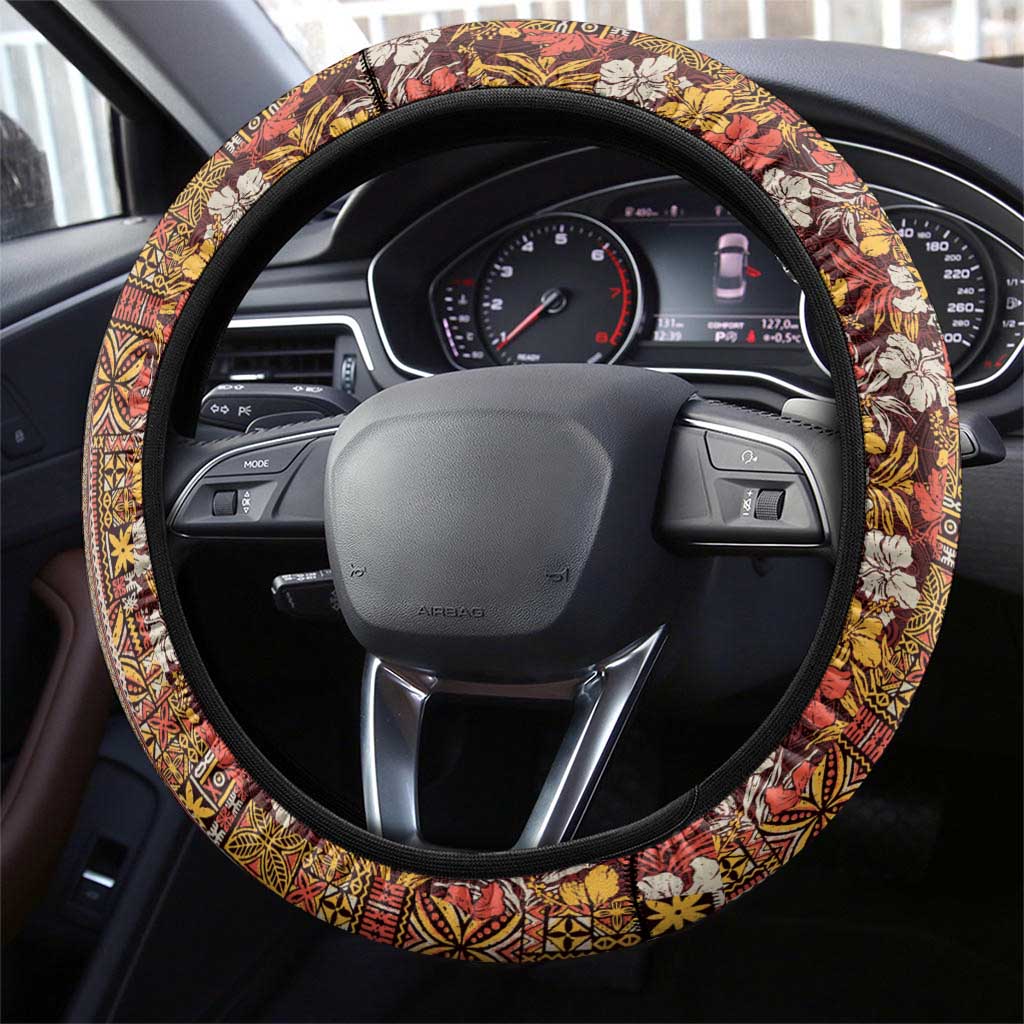 Hawaiian Tribal Elements Hibiscus Steering Wheel Cover Red Pattern LT9 - Polynesian Pride