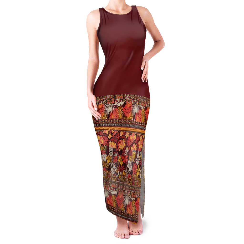 Hawaiian Tribal Elements Hibiscus Tank Maxi Dress Red Pattern LT9 Women Red - Polynesian Pride