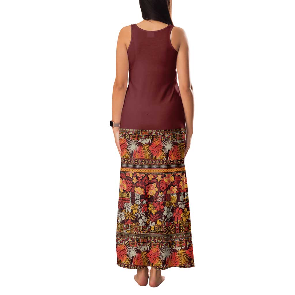 Hawaiian Tribal Elements Hibiscus Tank Maxi Dress Red Pattern LT9 - Polynesian Pride