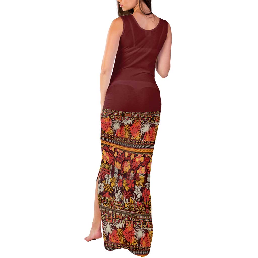 Hawaiian Tribal Elements Hibiscus Tank Maxi Dress Red Pattern LT9 - Polynesian Pride