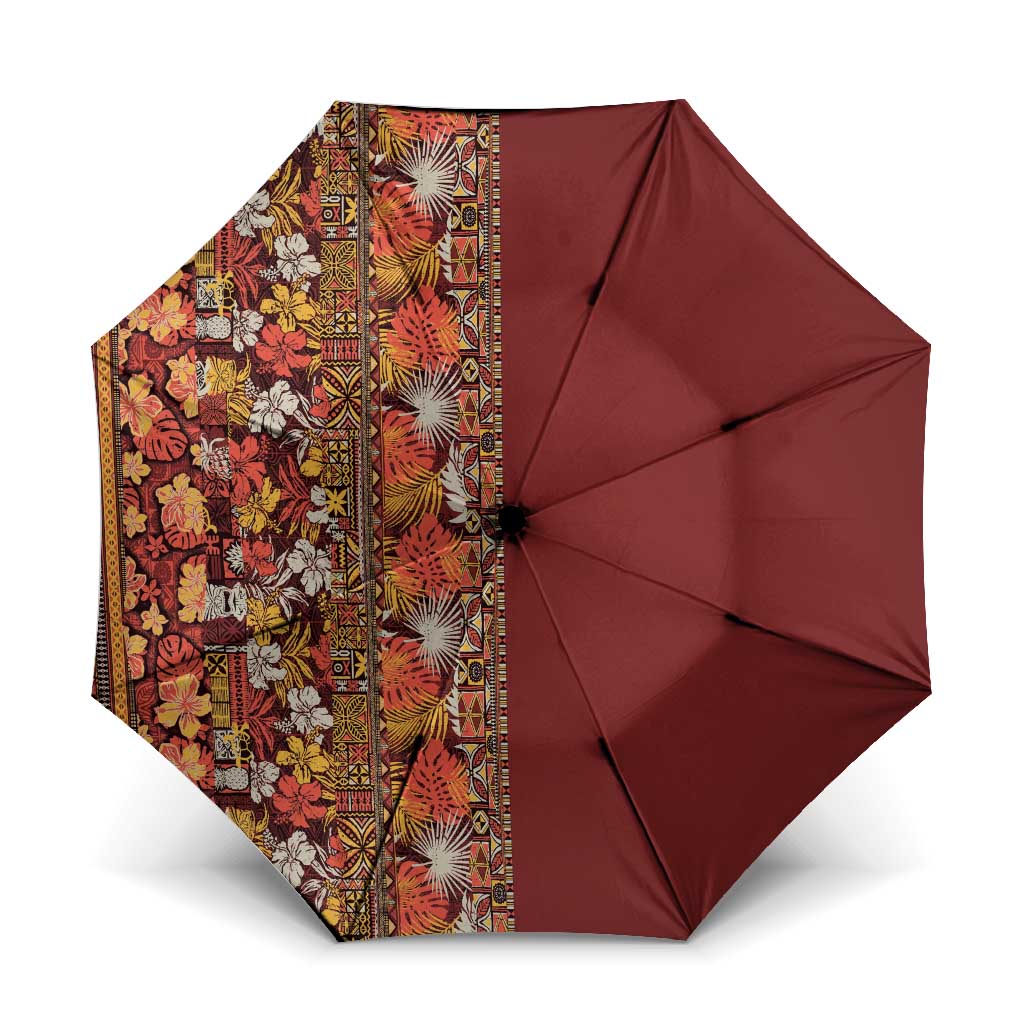 Hawaiian Tribal Elements Hibiscus Umbrella Red Pattern LT9 One Size Folded 11.42 inch Opened Diameter 37.4 inch Red - Polynesian Pride