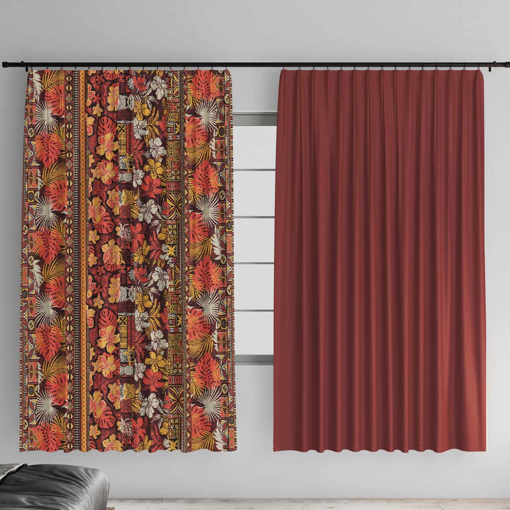 Hawaiian Tribal Elements Hibiscus Window Curtain Red Pattern LT9 With Hooks Red - Polynesian Pride