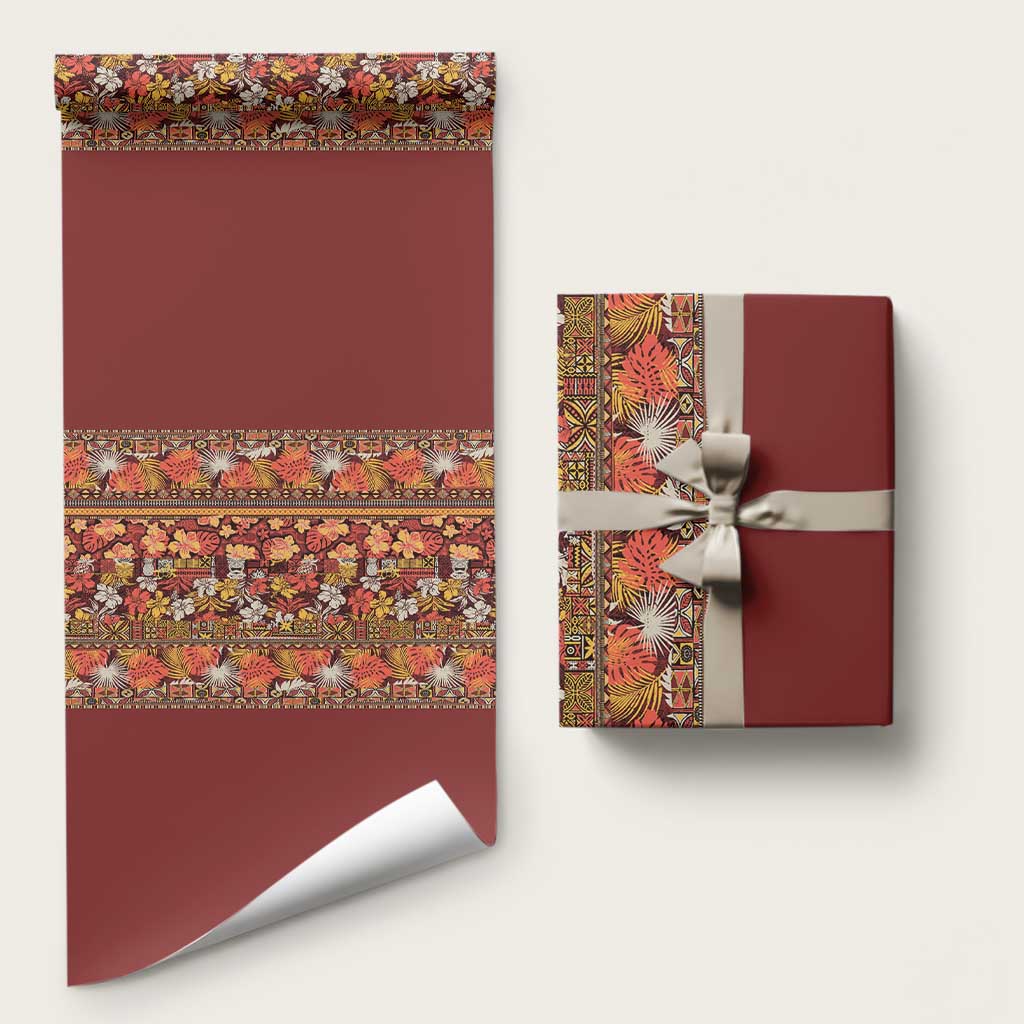 Hawaiian Tribal Elements Hibiscus Wrapping Paper Red Pattern LT9 58" × 23" Red - Polynesian Pride