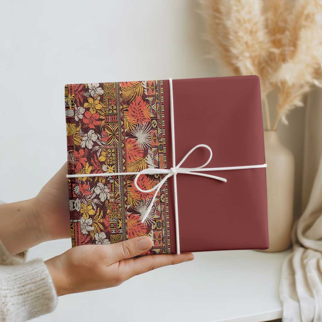 Hawaiian Tribal Elements Hibiscus Wrapping Paper Red Pattern LT9 - Polynesian Pride