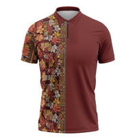 Hawaiian Tribal Elements Hibiscus Zipper Polo Shirt Red Pattern LT9 Red - Polynesian Pride