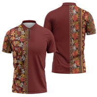Hawaiian Tribal Elements Hibiscus Zipper Polo Shirt Red Pattern LT9 - Polynesian Pride